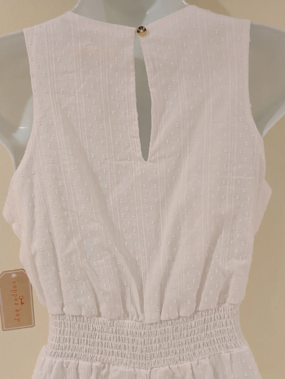 Copper Key White Sleeveless Mini Dress with Smocked Waist Size XS 100% Cotton - Picture 6 of 10